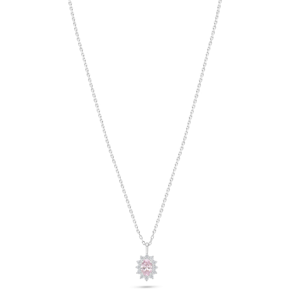 Sterling Silver 925 Necklace Rhodium Plated Embedded With Pink Zircon And White Zircon
