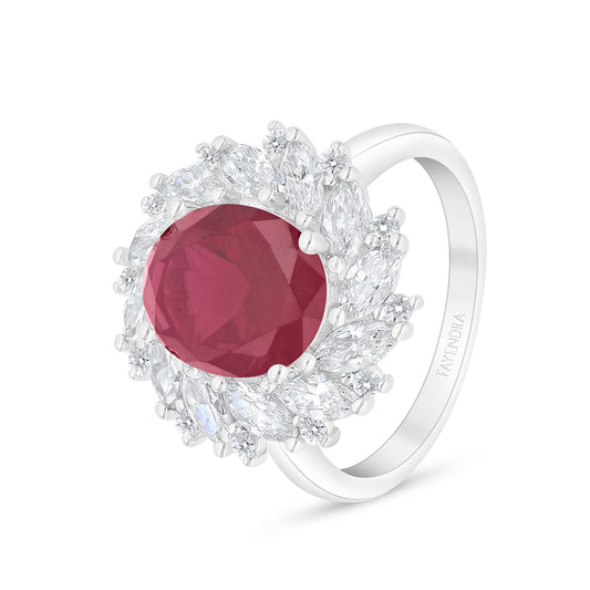 Sterling Silver 925 Ring Rhodium Plated Embedded With Ruby Corundum And White Zircon