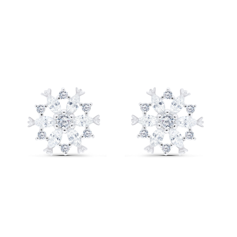 Sterling Silver 925 Earring Rhodium Plated Embedded With White CZ