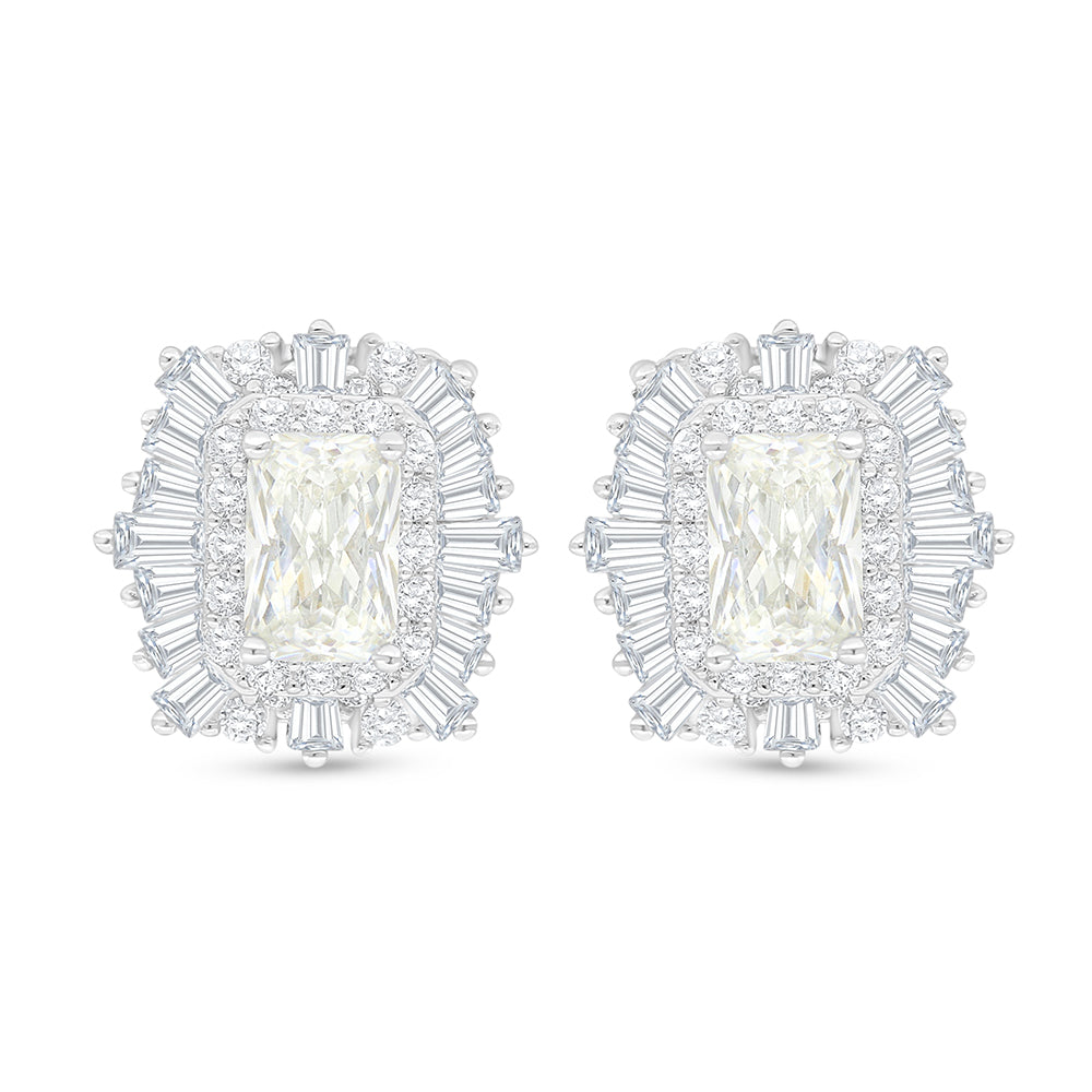 Sterling Silver 925 Earring Rhodium Plated Embedded With Yellow Diamond And White Zircon