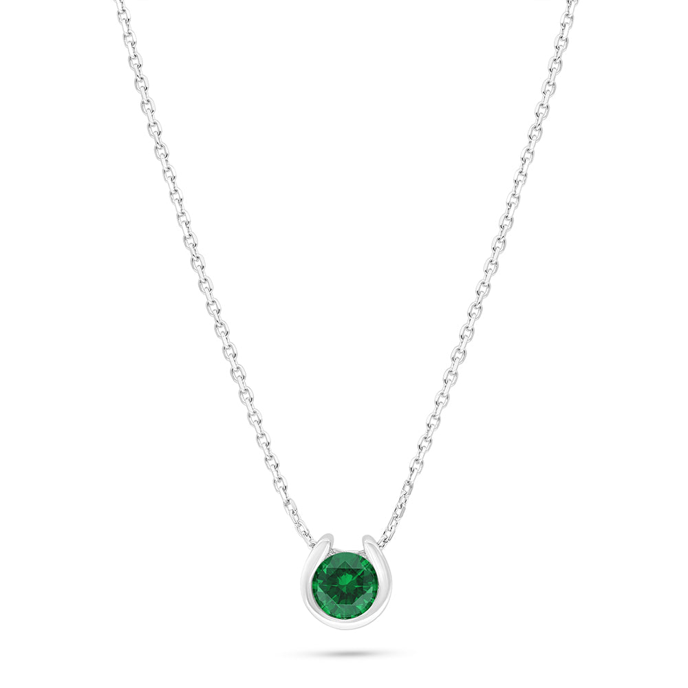 Sterling Silver 925 Necklace Rhodium Plated Embedded With Emerald Zircon
