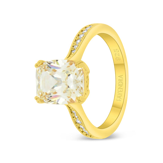 خاتم من الفضة الخالصة عيار 925 مطلي ذهبي مرصع زركون اصفر و فص ابيض