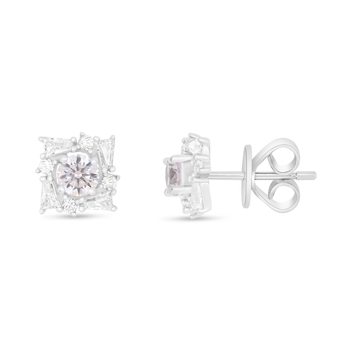 Sterling Silver 925 Earring Rhodium Plated Embedded With Pink Zircon And White Zircon