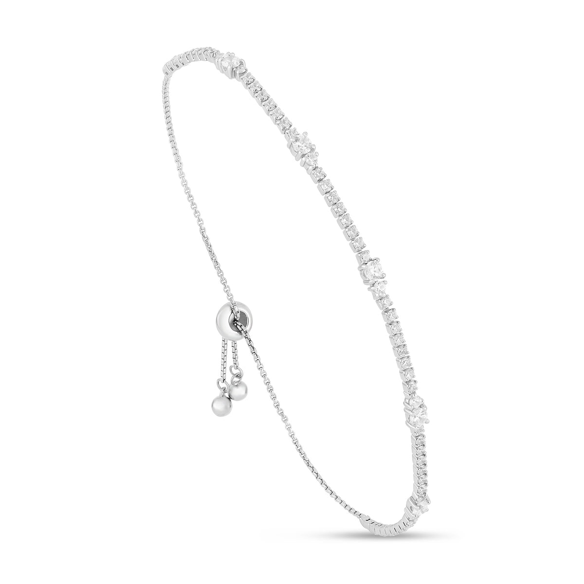 Sterling Silver 925 Bracelet Rhodium Plated Embedded With White Zircon
