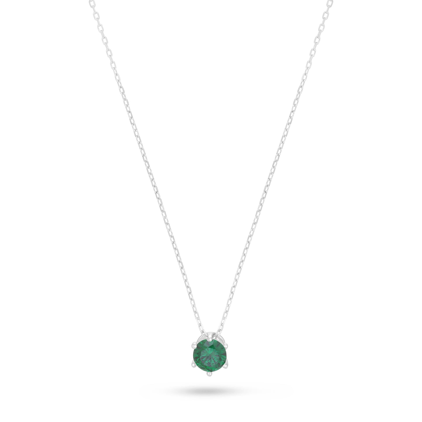 Sterling Silver 925 Necklace Rhodium Plated Embedded With Emerald Zircon