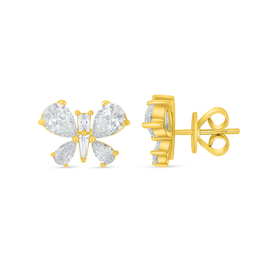 Sterling Silver 925 Earring Golden Plated Embedded With White Zircon