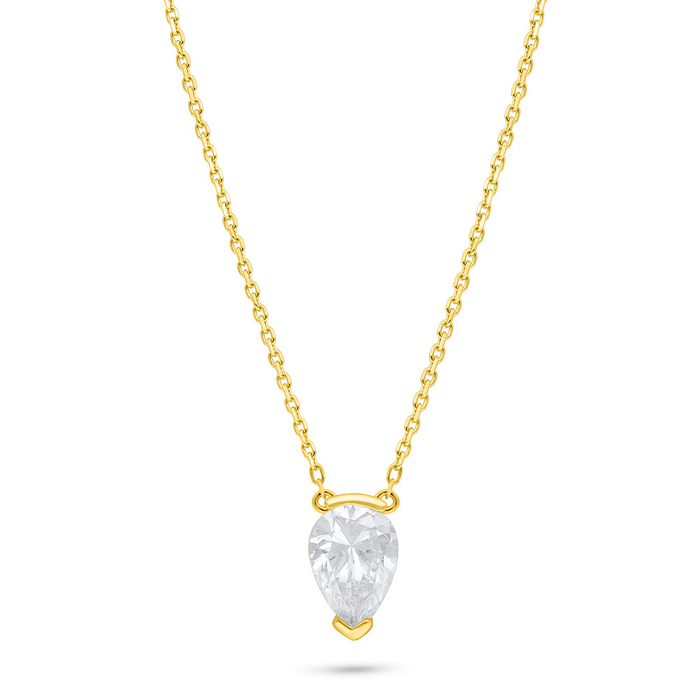 Sterling Silver 925 Necklace Golden Plated Embedded With White Zircon