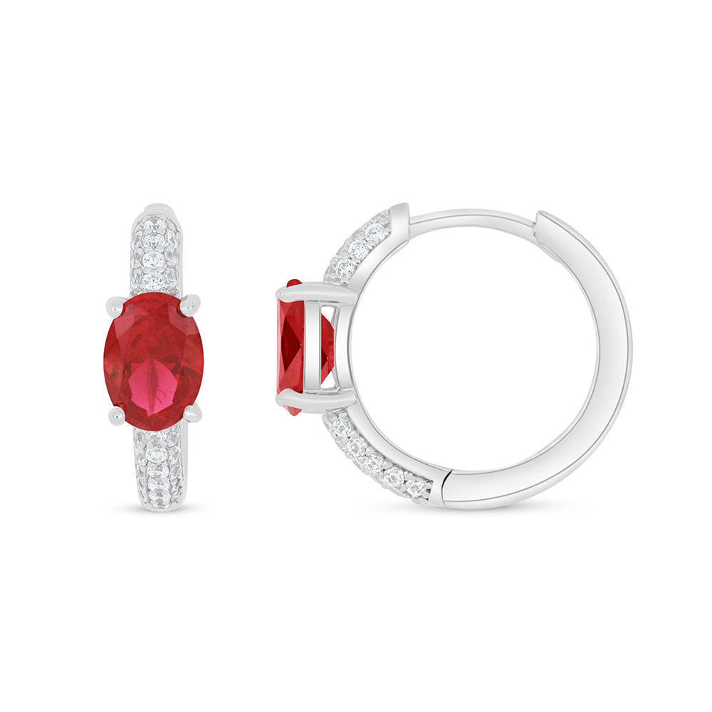 Sterling Silver 925 Earring Rhodium Plated Embedded With Ruby Corundum And White Zircon