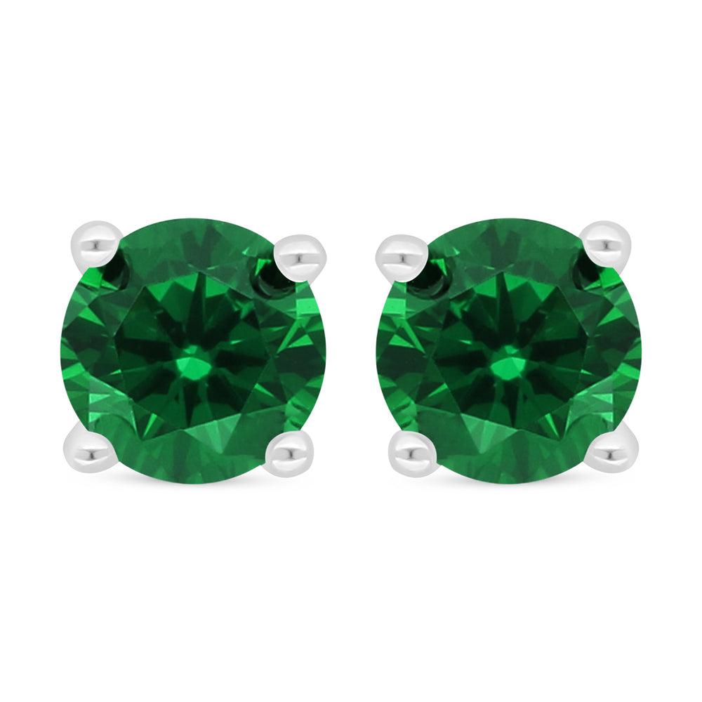 Sterling Silver 925 Earring Rhodium Plated Embedded With Emerald Zircon