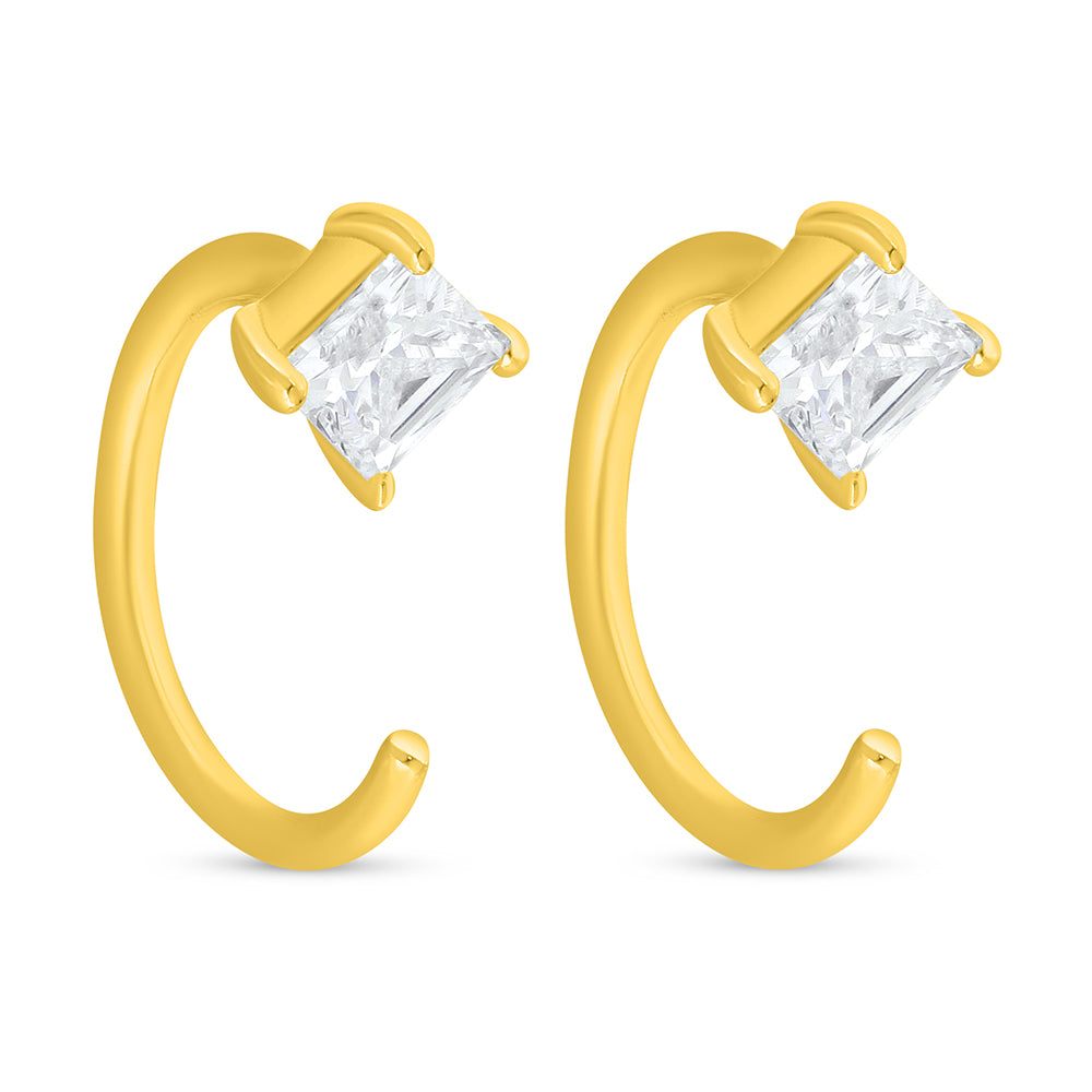 Sterling Silver 925 Earring Golden Plated Embedded With White Zircon