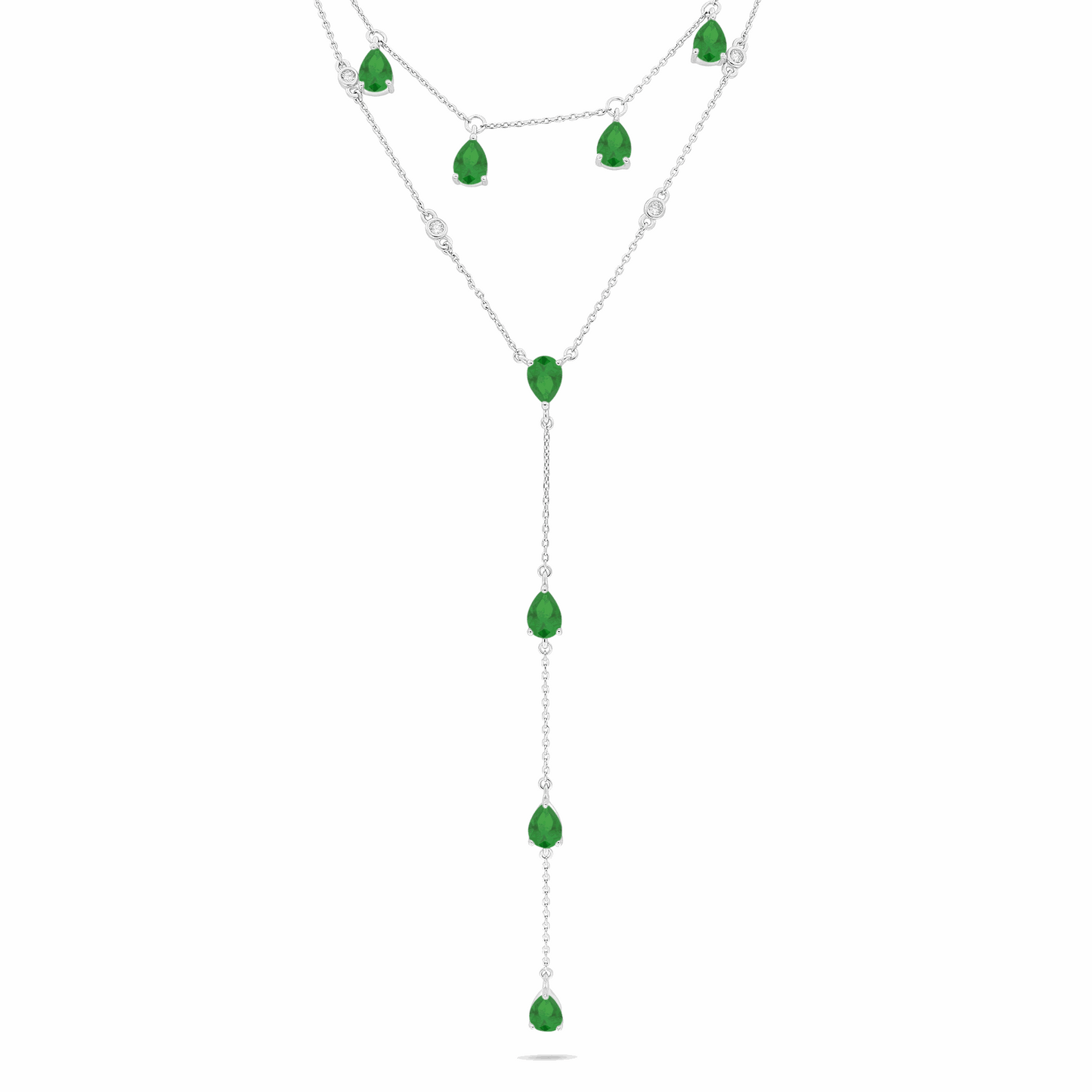 Sterling Silver 925 Necklace Rhodium Plated Embedded With Emerald Zircon And White Zircon