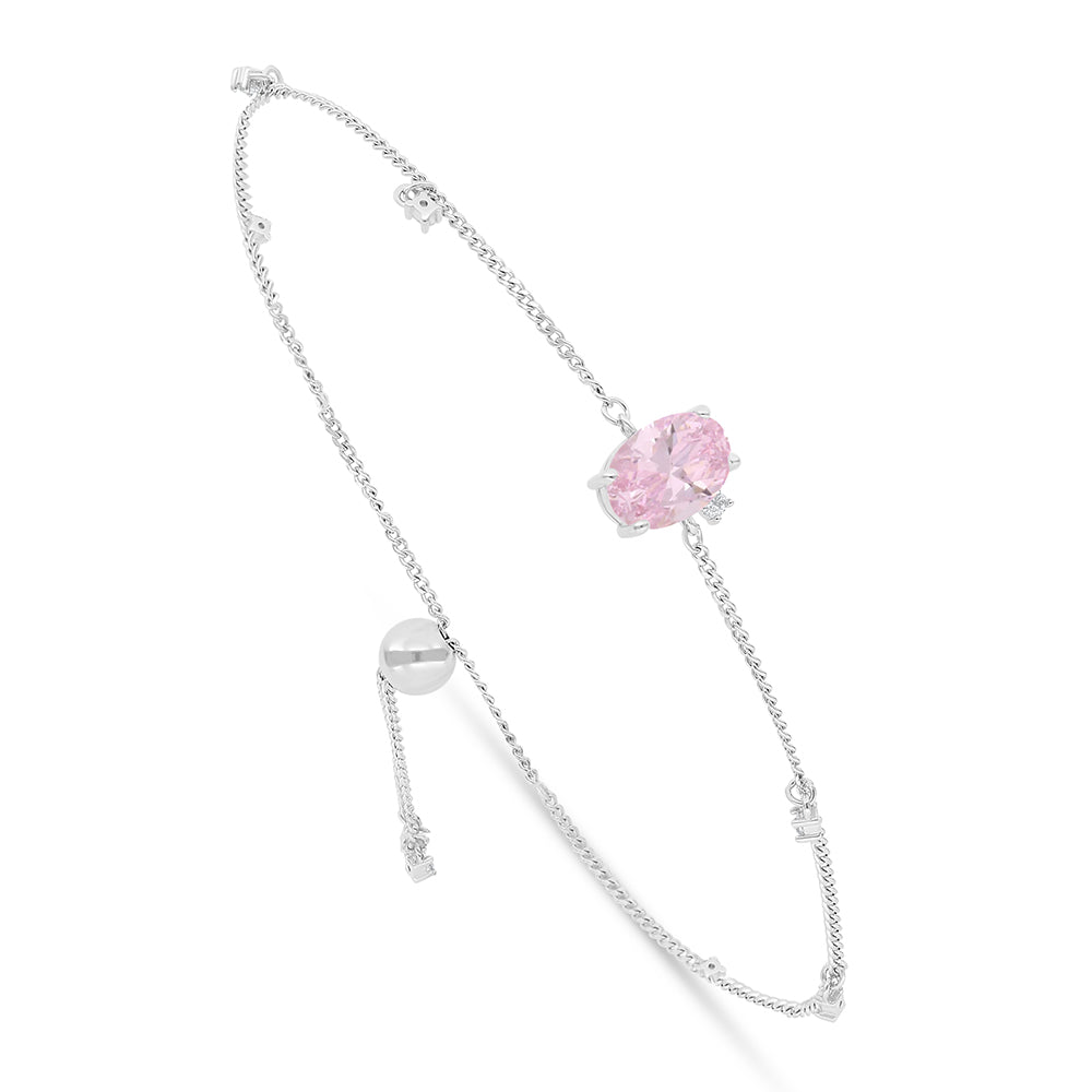 Sterling Silver 925 Bracelet Rhodium Plated Embedded With Pink Zircon And White Zircon