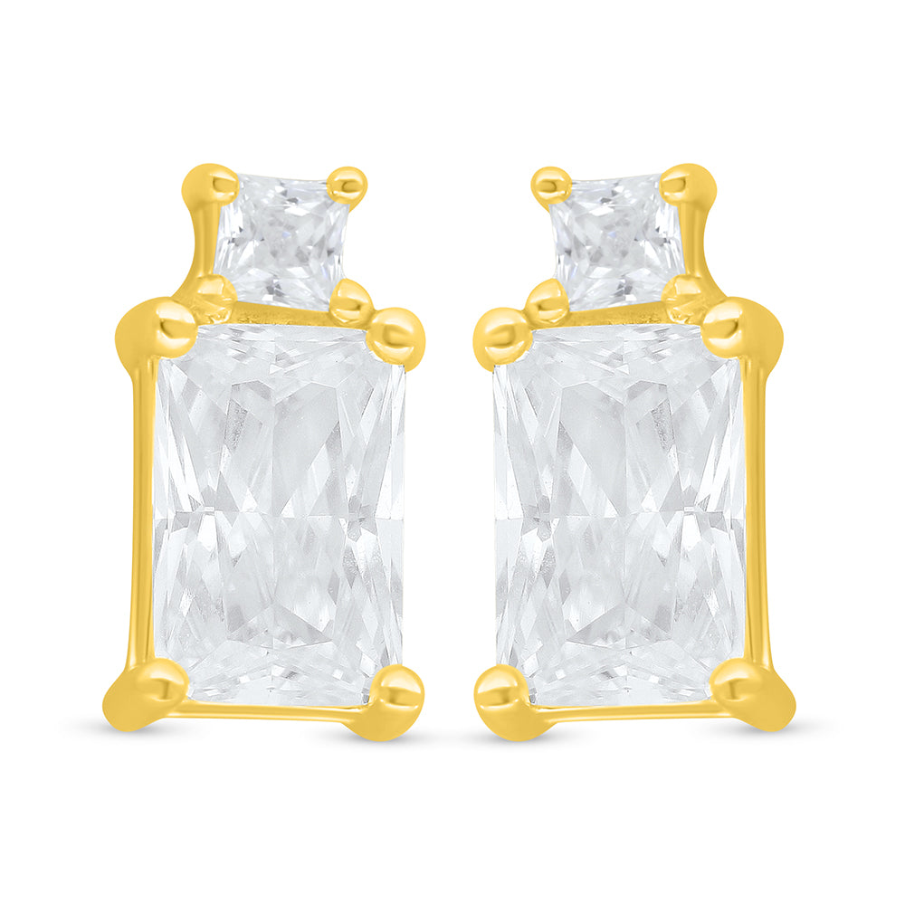 Sterling Silver 925 Earring Golden Plated Embedded With White Zircon
