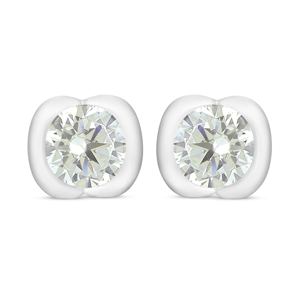 Sterling Silver 925 Earring Rhodium Plated Embedded With Yellow Diamond