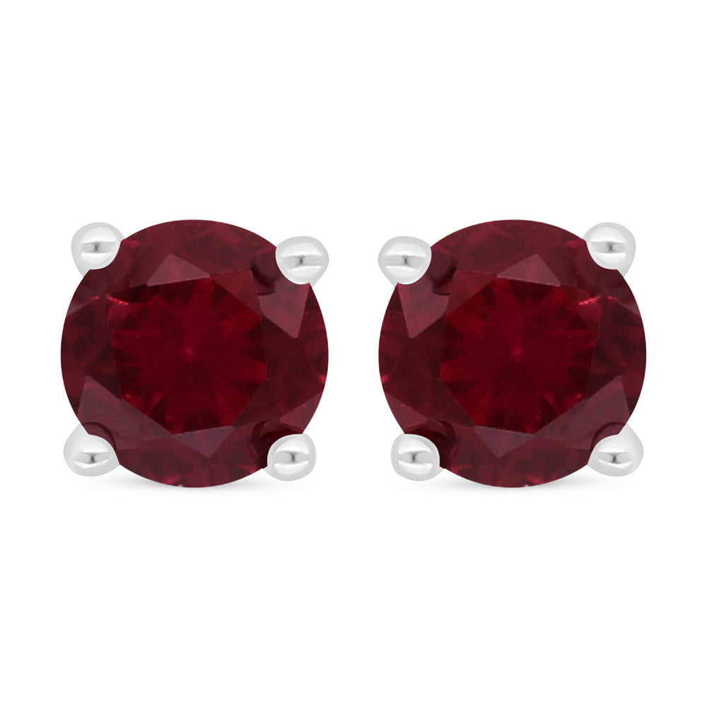Sterling Silver 925 Earring Rhodium Plated Embedded With Ruby Corundum