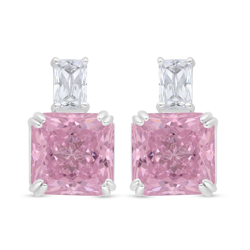 اقراط من الفضة الخالصة عيار 925 مطلية روديوم مرصعة زركون بنك و فص ابيض