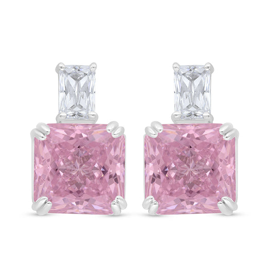 اقراط من الفضة الخالصة عيار 925 مطلية روديوم مرصعة زركون بنك و فص ابيض