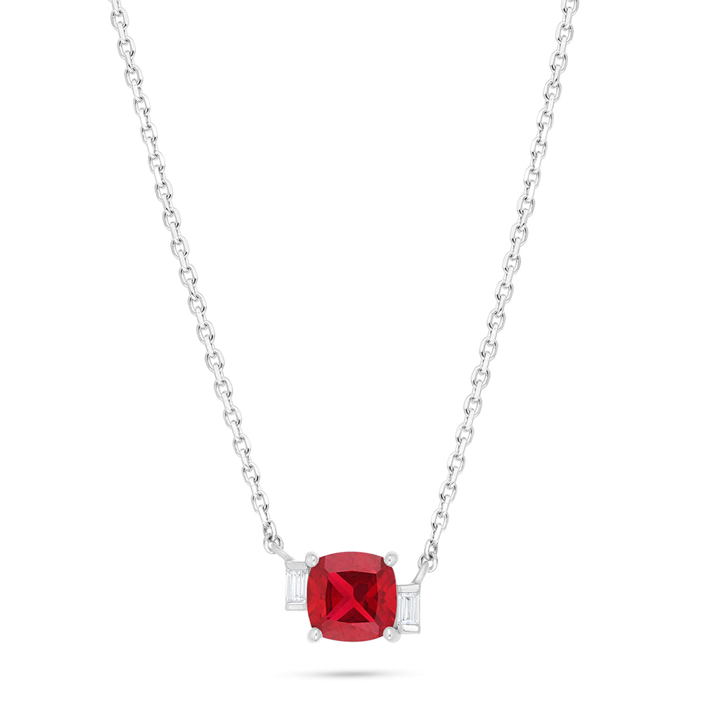 Sterling Silver 925 Necklace Rhodium Plated Embedded With Ruby Corundum And White Zircon