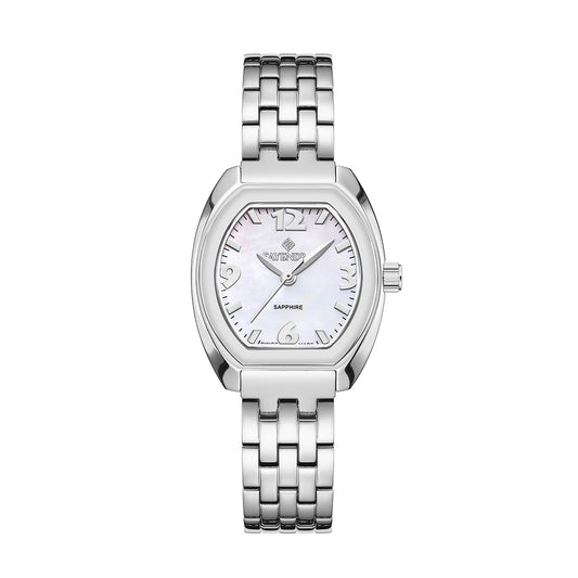 ساعة ستانلس ستيل عيار 316 بلون فضي - مينا حجر صدف ام اللالئ الابيض