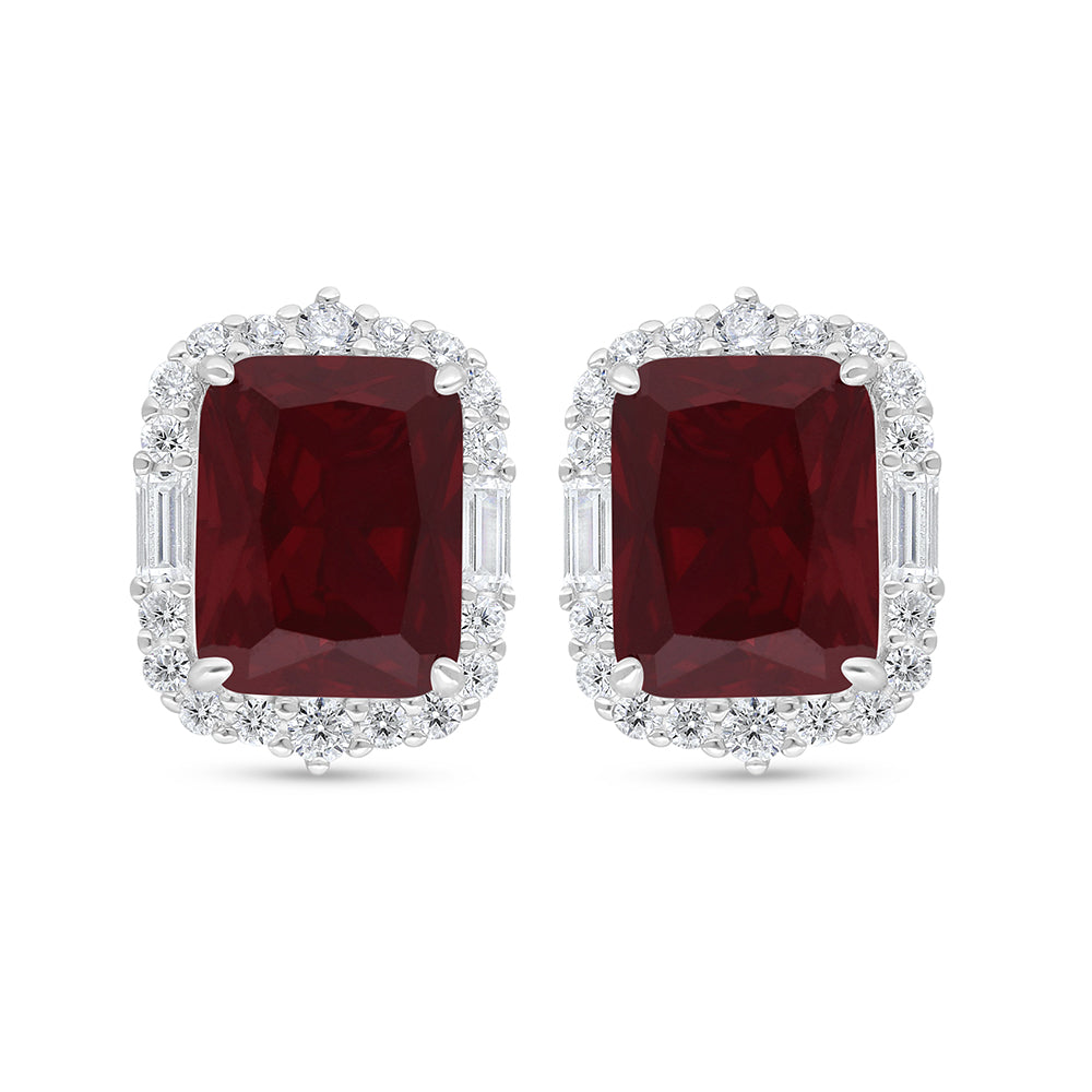 اقراط من الفضة الخالصة عيار 925 مطلية روديوم مرصعة ياقوت كروندوم و فص ابيض