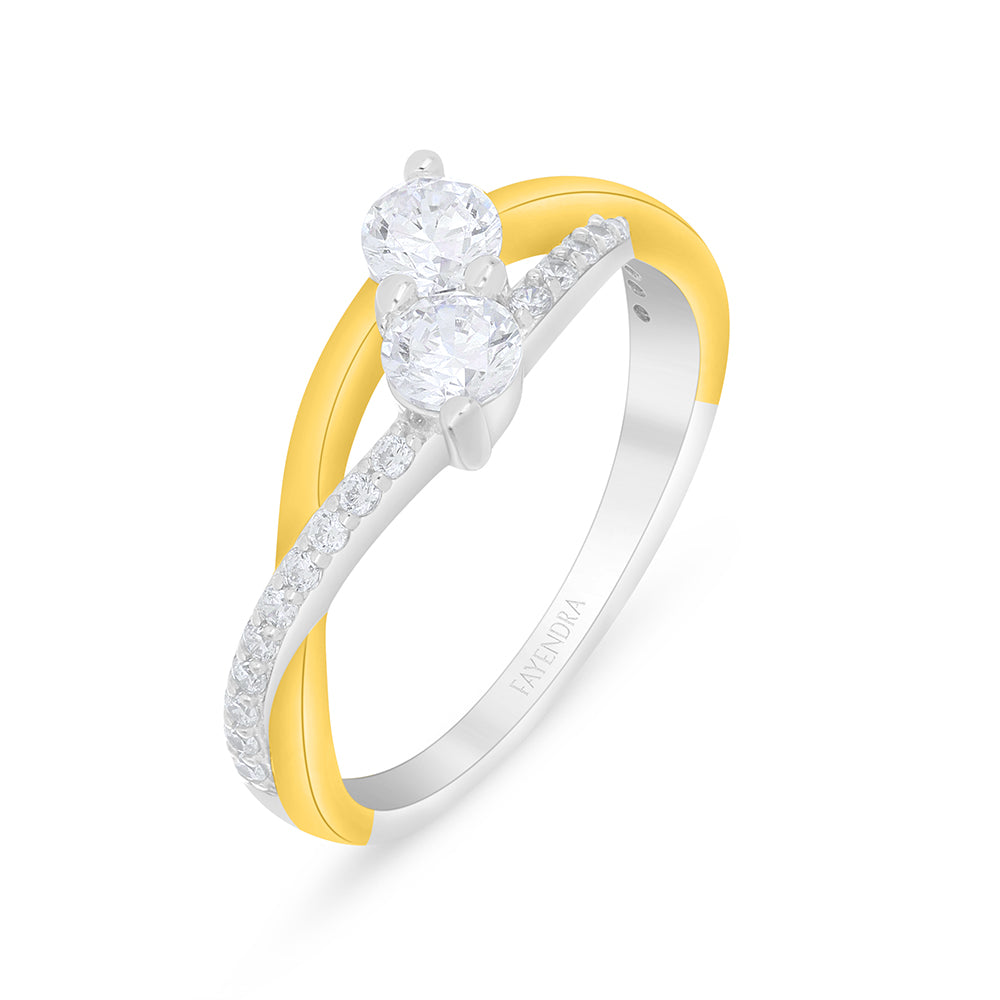 خاتم من الفضة الخالصة عيار 925 مطلي روديوم و ذهبي مرصع فص ابيض