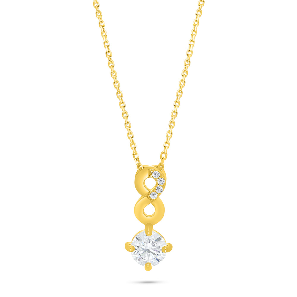Sterling Silver 925 Necklace Golden Plated Embedded With White Zircon