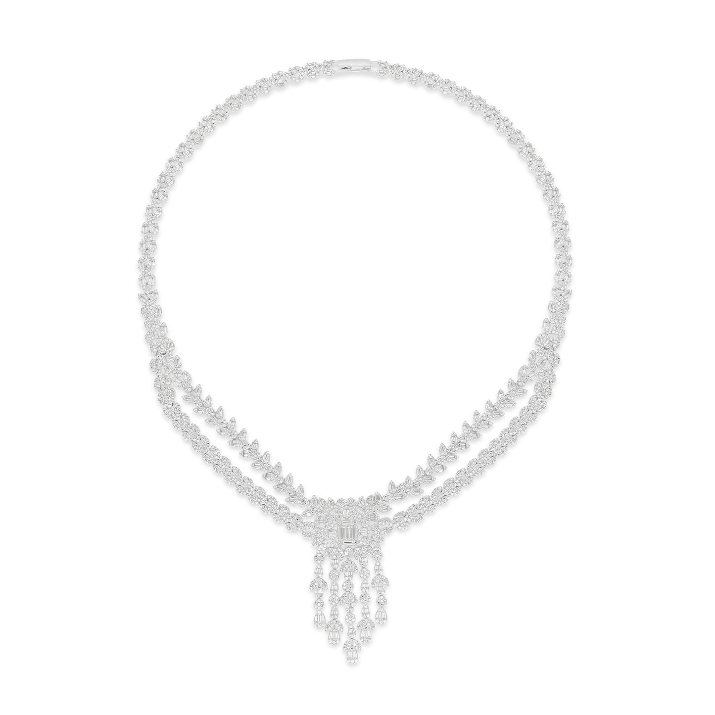Sterling Silver 925 SET Rhodium Plated Embedded With White Zircon