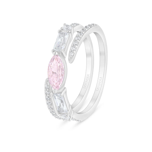 خاتم من الفضة الخالصة عيار 925 مطلي روديوم مرصع زركون بنك و فص ابيض