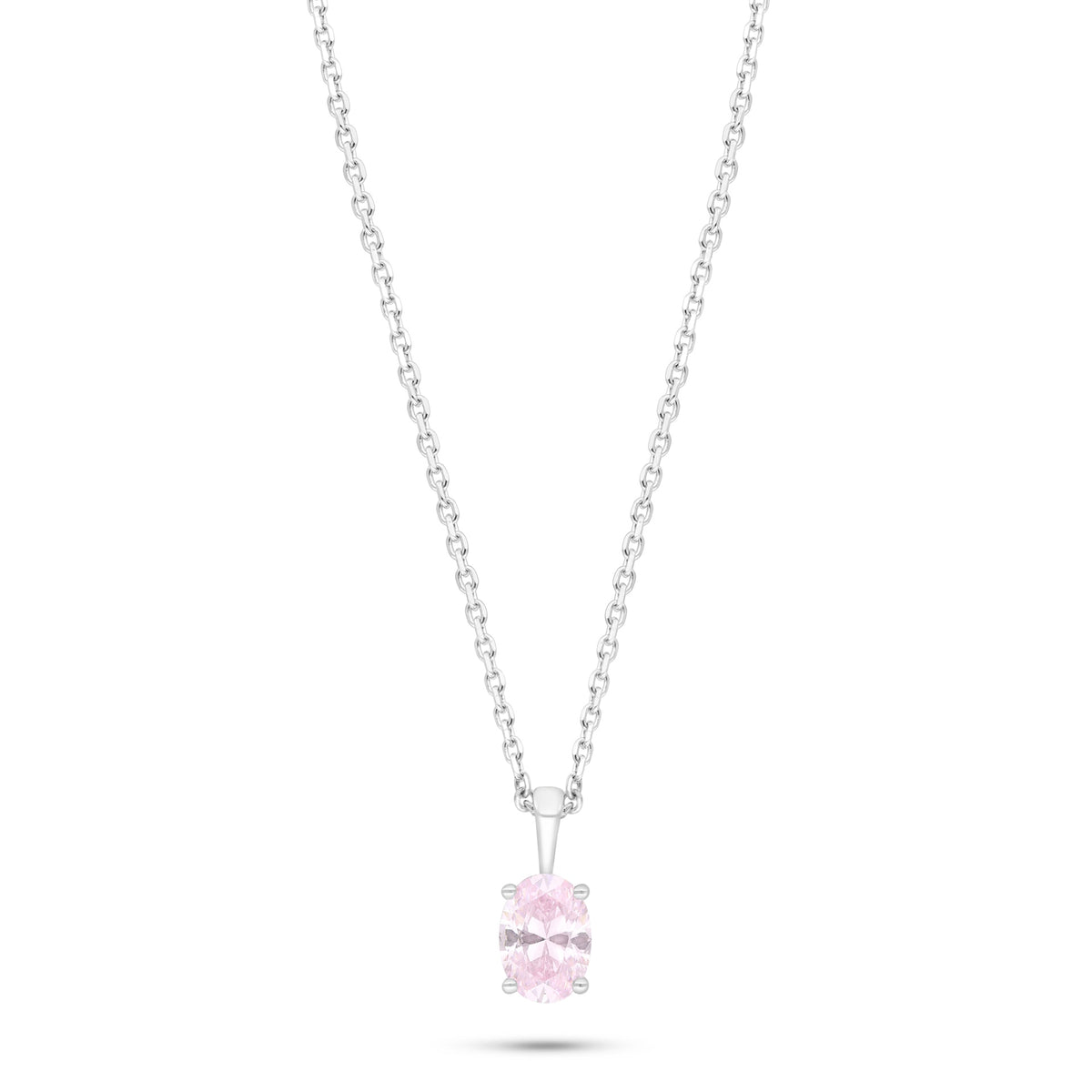 Sterling Silver 925 Necklace Rhodium Plated Embedded With Pink Zircon