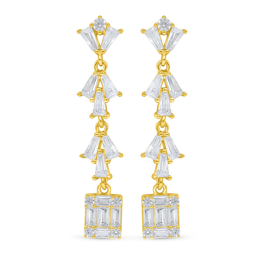 اقراط من الفضة الخالصة عيار 925 مطلية ذهبي مرصعة فص ابيض