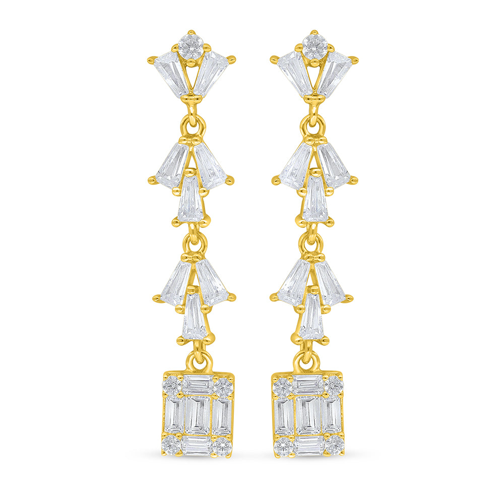 اقراط من الفضة الخالصة عيار 925 مطلية ذهبي مرصعة فص ابيض