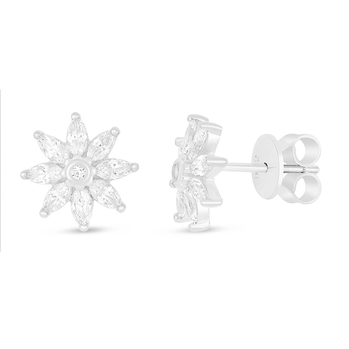 Sterling Silver 925 Earring Rhodium Plated Embedded With White Zircon