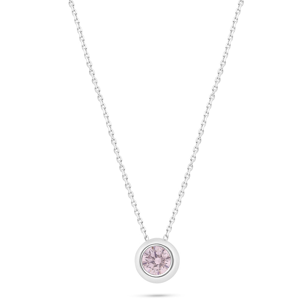 Sterling Silver 925 Necklace Rhodium Plated Embedded With Pink Zircon