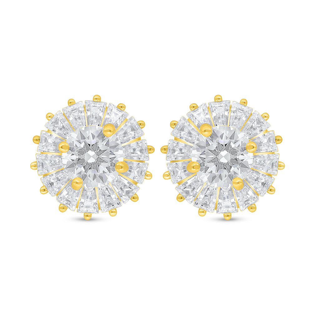 Sterling Silver 925 Earring Golden Plated Embedded With White Zircon