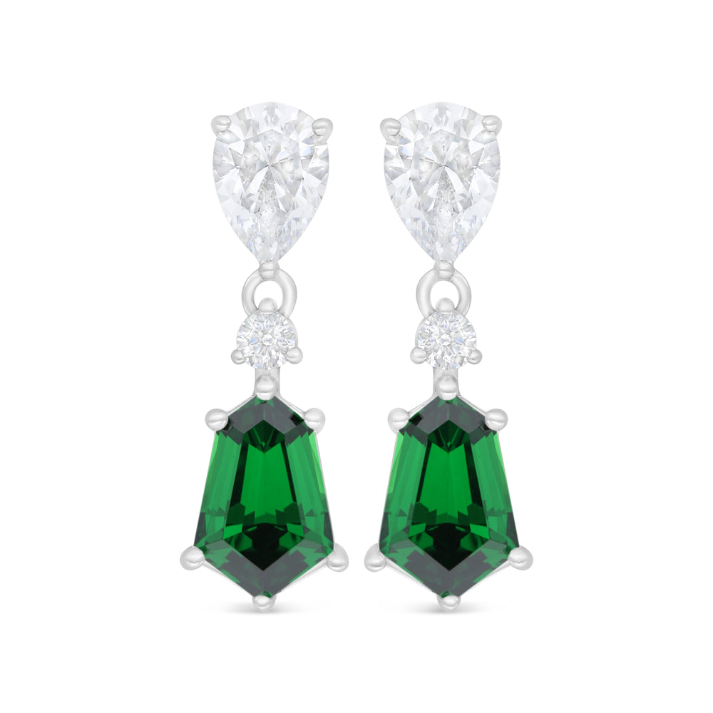 اقراط من الفضة الخالصة عيار 925 مطلية روديوم مرصعة زركون زمردي و فص ابيض