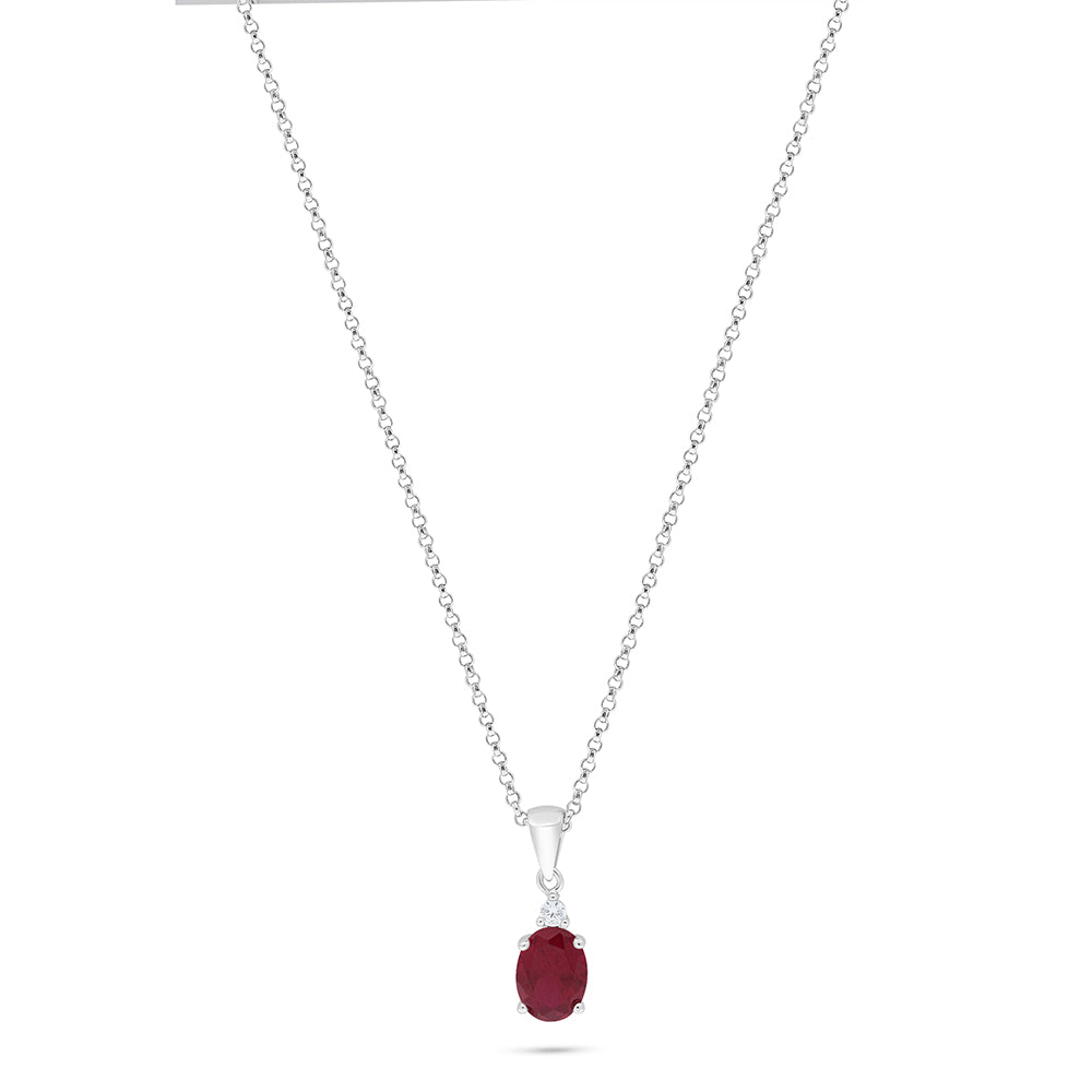 Sterling Silver 925 Necklace Rhodium Plated Embedded With Ruby Corundum And White Zircon