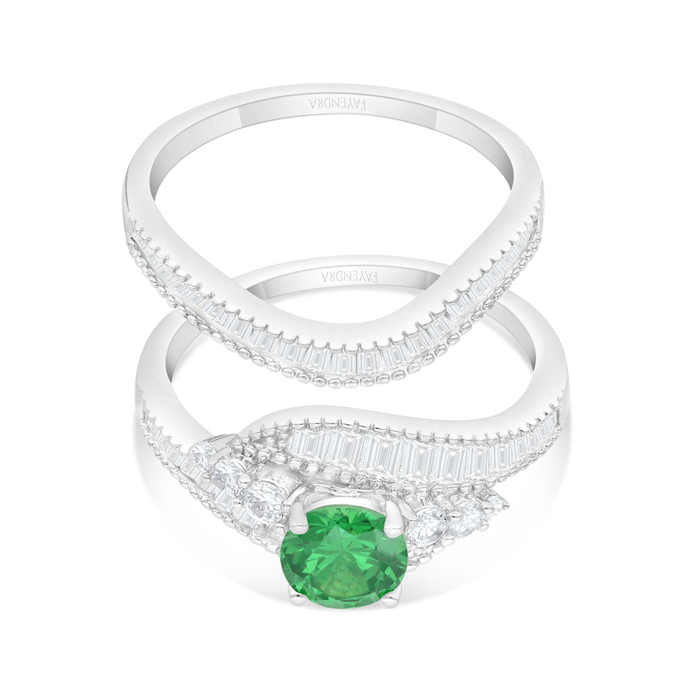 توينز من الفضة الخالصة عيار 925 مطلي روديوم مرصع زركون زمردي و فص ابيض