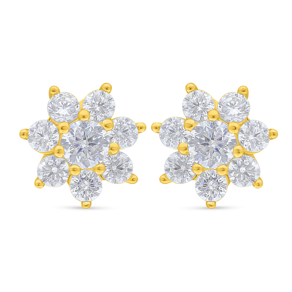 Sterling Silver 925 Earring Golden Plated Embedded With White Zircon