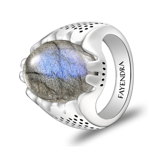 Sterling Silver 925 Ring Rhodium Plated Embedded With Labrodite