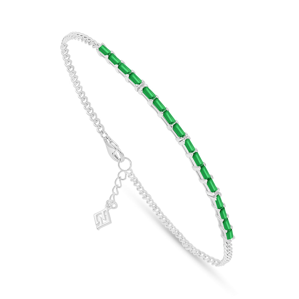Sterling Silver 925 Bracelet Rhodium Plated Embedded With Emerald Zircon