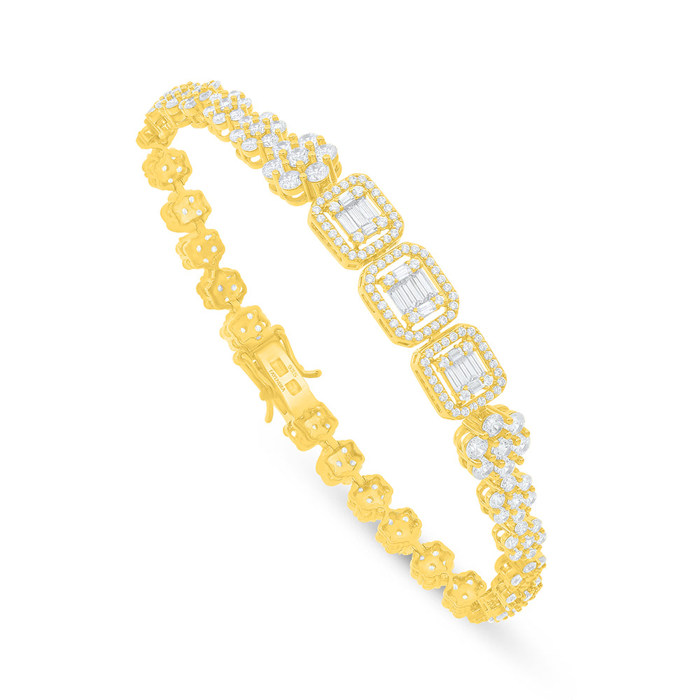 Sterling Silver 925 Bracelet Golden Plated Embedded With White Zircon