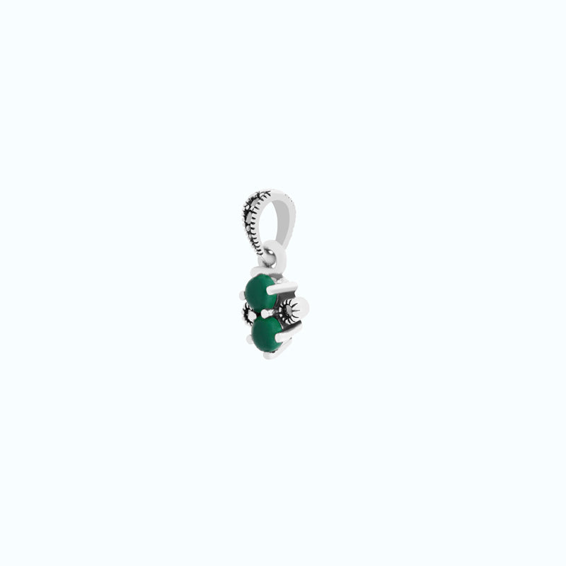 Sterling Silver 925 Pendant Embedded With Natural Green Agate And Marcasite Stones
