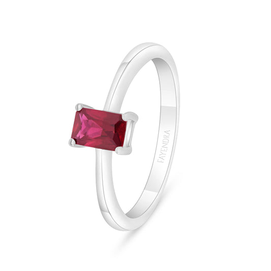 Sterling Silver 925 Ring Rhodium Plated Embedded With Ruby Corundum