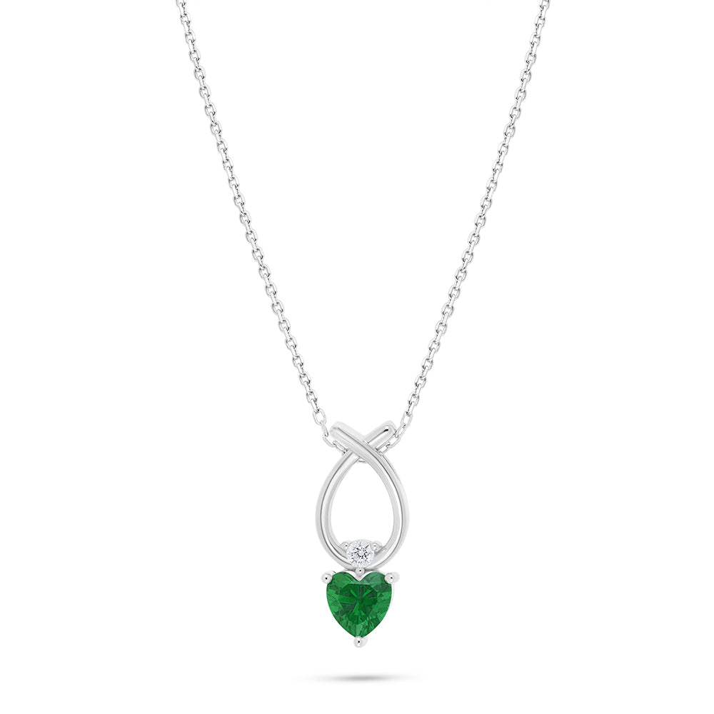 عقد من الفضة الخالصة عيار 925 مطلي روديوم مرصع زركون زمردي و فص ابيض