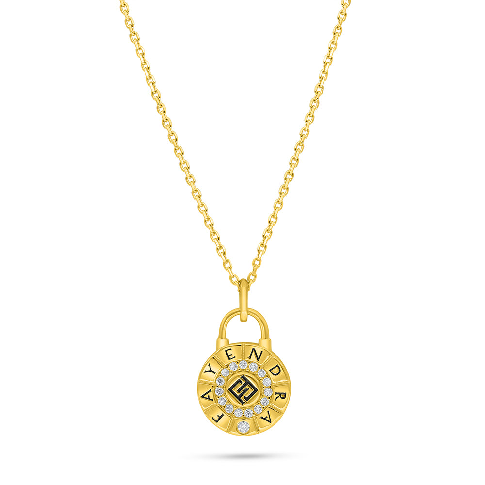 Sterling Silver 925 Necklace Golden Plated Embedded With Black Enemal And White Zircon