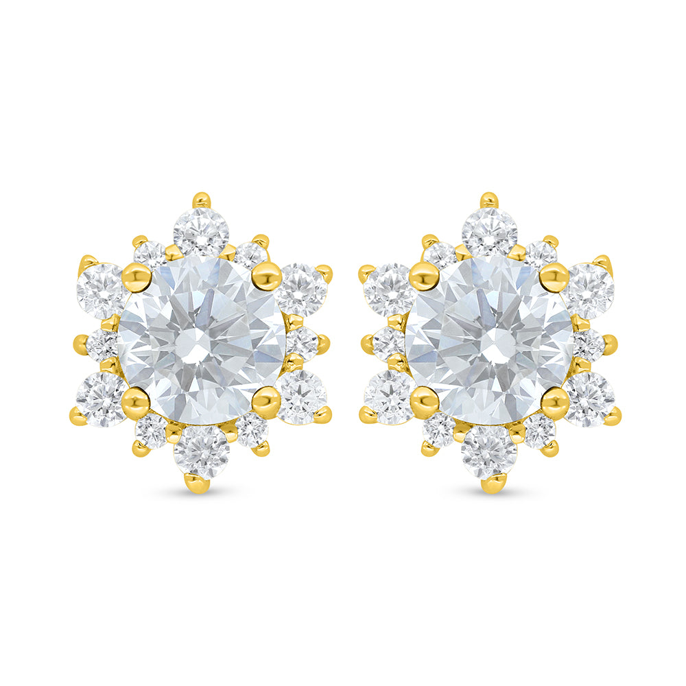 Sterling Silver 925 Earring Golden Plated Embedded With Yellow Diamond And White Zircon