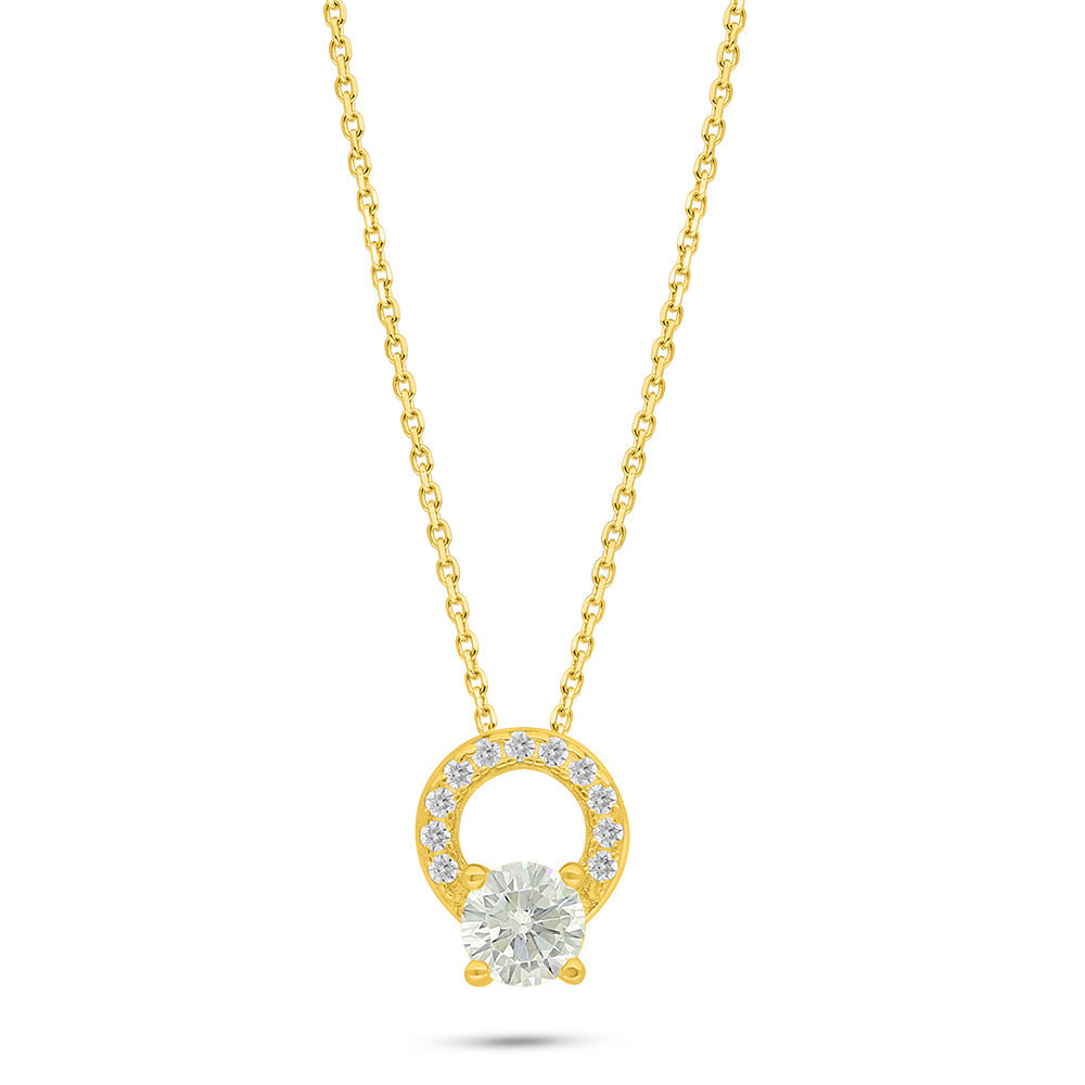 Sterling Silver 925 Necklace Golden Plated Embedded With Diamond Zircon And White Zircon