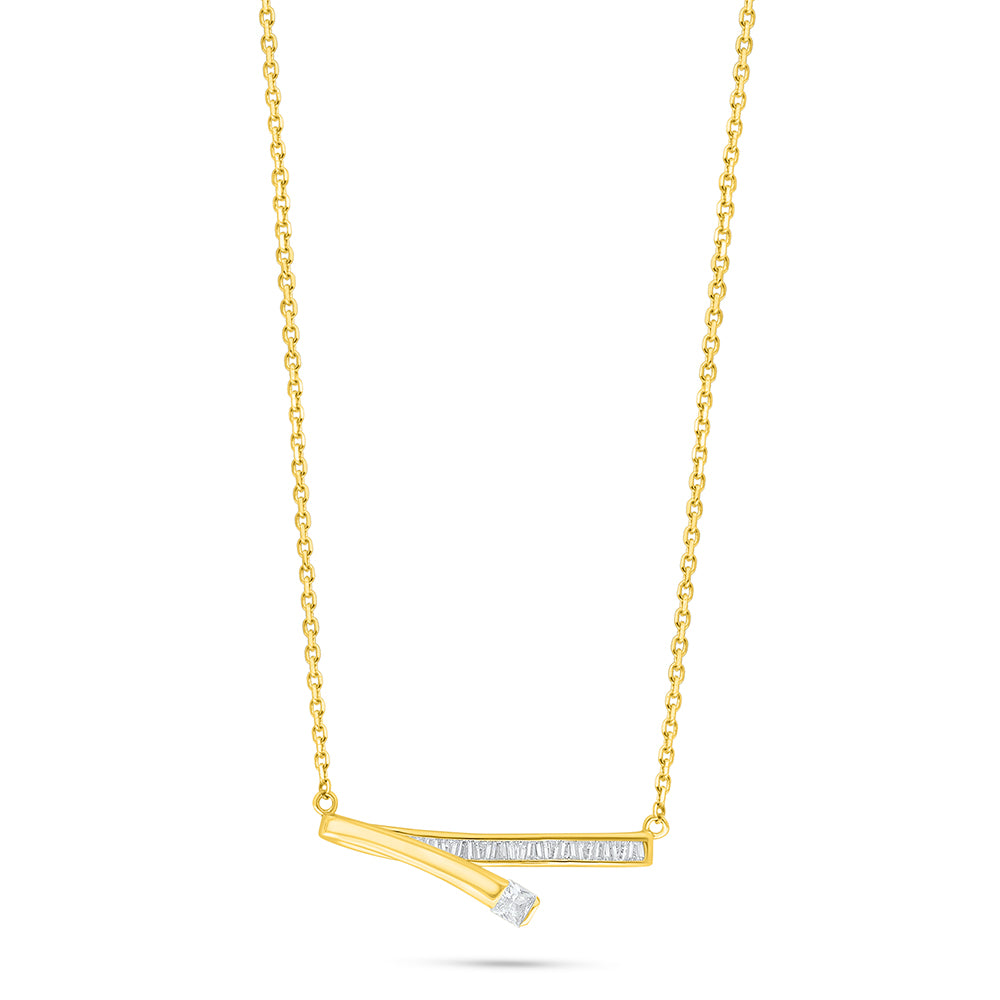 Sterling Silver 925 Necklace Golden Plated Embedded With White Zircon