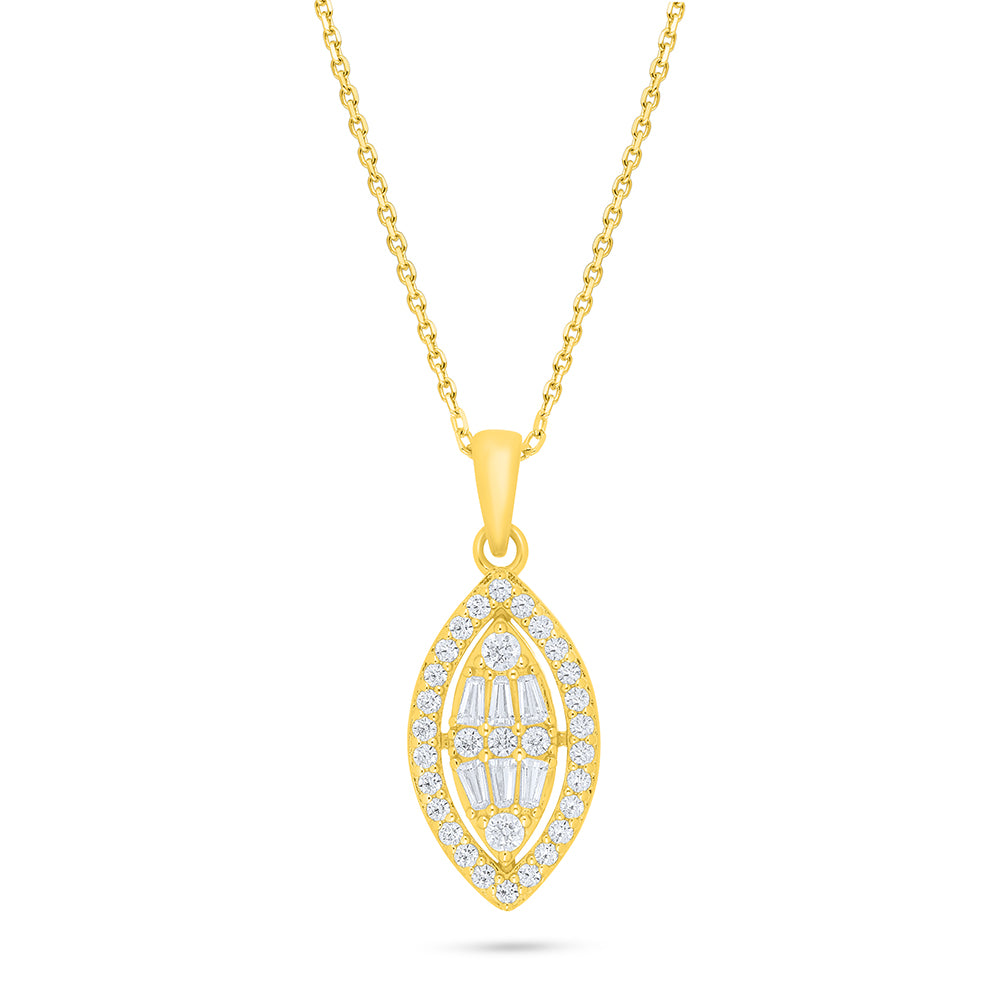 Sterling Silver 925 Necklace Golden Plated Embedded With White Zircon