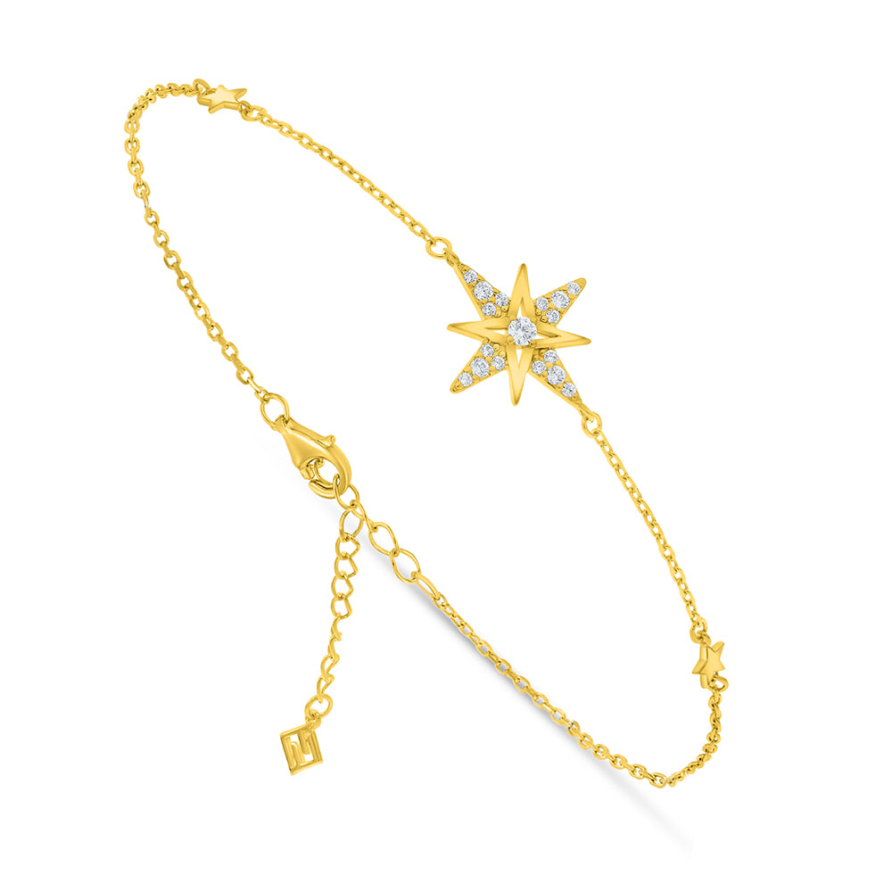 Sterling Silver 925 Bracelet Golden Plated Embedded With White Zircon